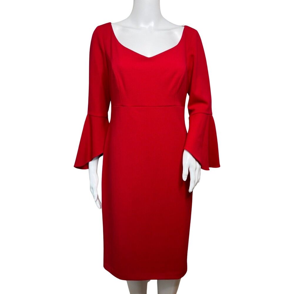 Alex Evenings Dress Women 8 Red Sheath Dress Bell Sleeve Business Party Cocktail